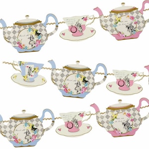 Alice in Wonderland Teapot Paper Party Garland  |  Mad Hatter Tea Party Decor | Wonderland Themed Birthday Party Supplies
