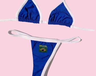 Vintage Brazil bikini y2k baby tee 90's 2000's Blue Brasil Bikini