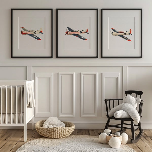 Red White & Blue Airplane Nursery Decor, Set of 3, Nursery Prints, Nursery Wall Art, Aviation Prints, Aviation Nursery Gift,Digital Download