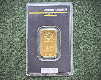 Gold Bullion Argor-Heraeus Switzerland BU in Sealed Assay .999 1 Gram Gold Bar