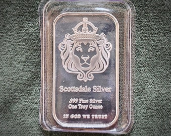 Scottsdale 99.99% 1 Troy Ounce Pure Silver Bar Lion Head Coin BU in Sealed Plastic