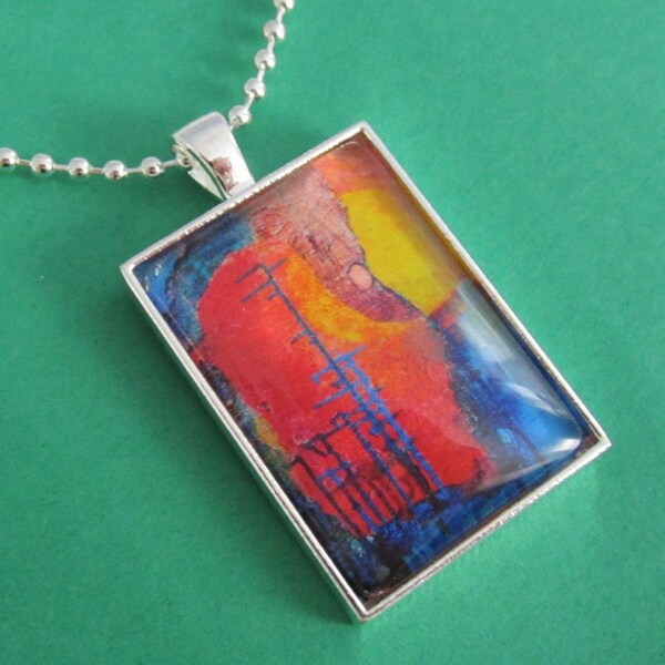 Pendant Necklace Bold Primary Colors Art Print Red Blue Yellow Abstract