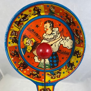 Vintage Tin Litho Noisemaker by US Metal Toy Manufacturing Company, New Year&#39;s Eve Party Noise Maker