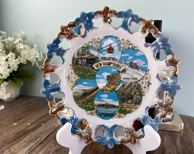 Vintage New Hampshire Souvenir Plate With Reticulated Rim Etsy