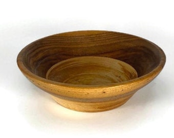 Vintage Turned Walnut and Maple Wood Bowl