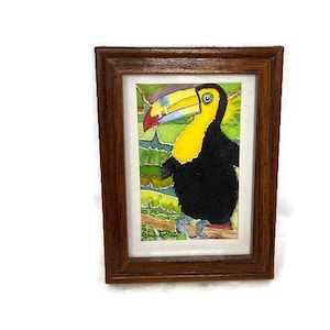 Vintage Small Toucan Framed Watercolor Original Art