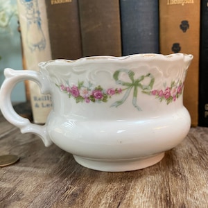 Antique Shaving Scuttle, Divided Porcelain Mug, Floral Barber Collectible