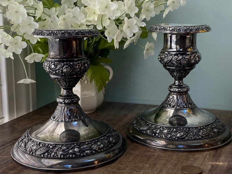Vintage Silverplate Candlesticks, Pair Of Candle Holders, Jennings Brother Bridgeport Connecticut