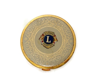 Vintage Lions International Mirrored Powder Compact