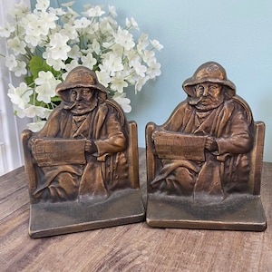 Vintage Cape Cod Fisherman Bookends - Pair Metal Cast Iron Bookends by Connecticut Foundry