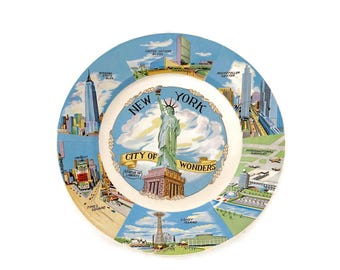 Vintage New York Souvenir Plate - Mid Century Manhattan Tourist Collectible