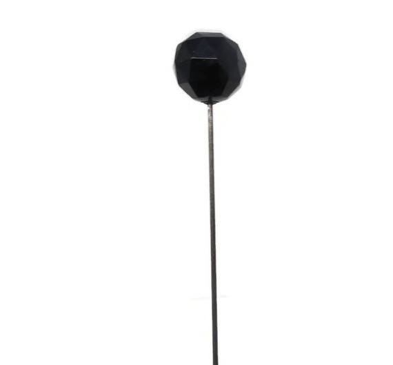 Antique Hat Pin - Black Glass Ball, 11" tall, Col… - image 4