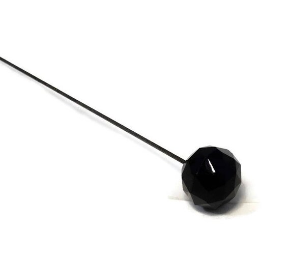 Antique Hat Pin - Black Glass Ball, 11" tall, Col… - image 2