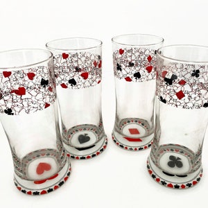 *Set of 4* Vintage 60's Morgan Four Card Suit Glass Tumblers main image 0