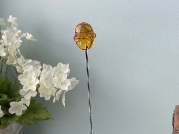 Antique Yellow Glass Faceted Hat Pin - image 6