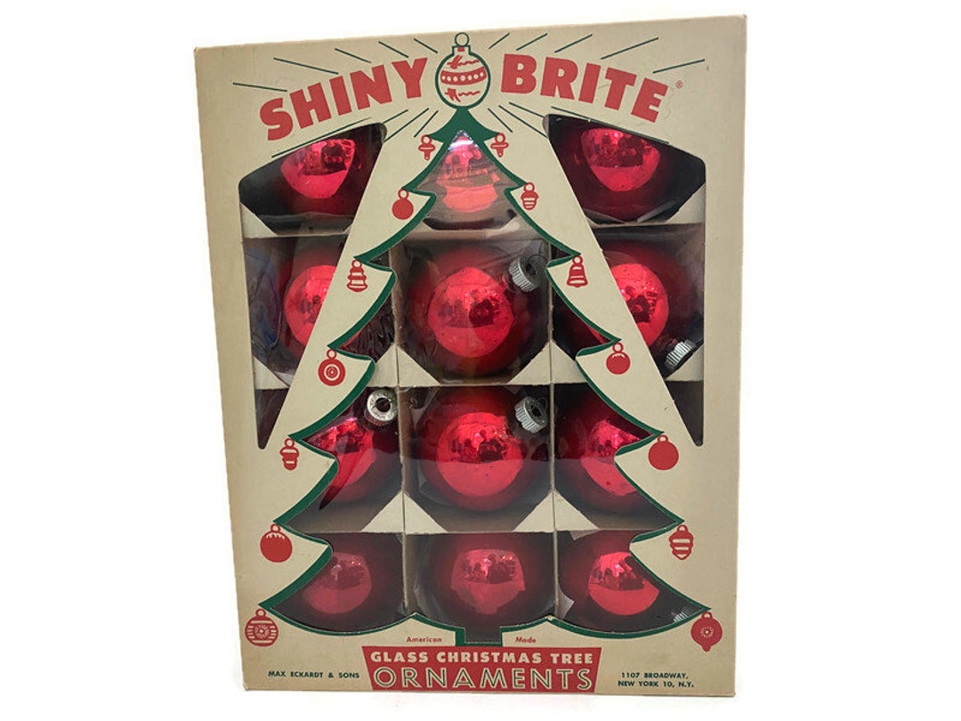 Vintage Shiny Brite Ornaments Red Midcentury Glass Christmas pic