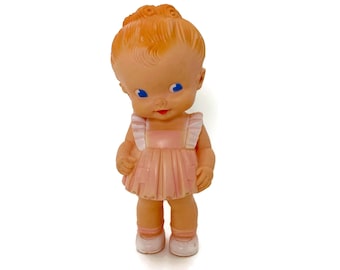 10 Inch Sun Rubber Co 1956 Boy Girl Doll in Red, Vintage Non