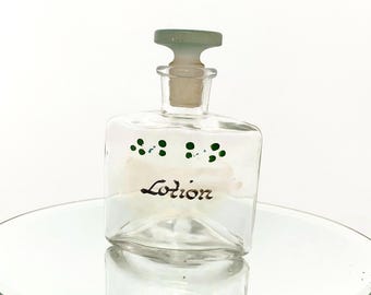 Vintage Triangular Glass Lotion Jar with Ground Glass Stopper