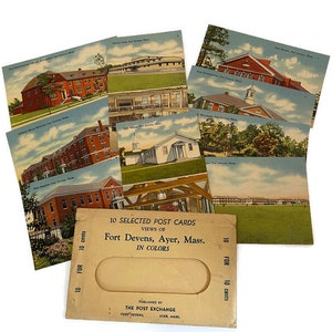 Vintage Fort Devens Postcards,  Nine postal cards, all unwritten from Ayer, Massachusetts