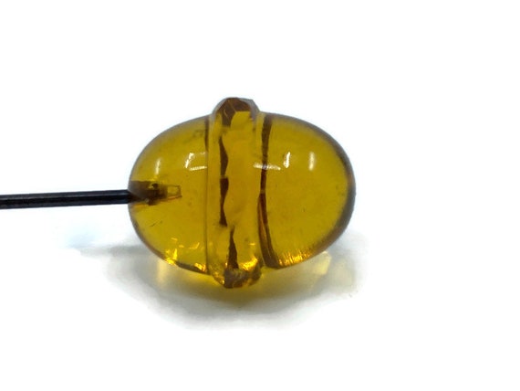 Antique Yellow Glass Faceted Hat Pin - image 1