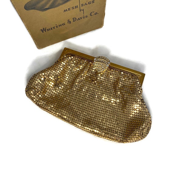 Whiting and Davis Gold Metal Mesh Purse, Art Deco… - image 1