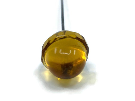 Antique Yellow Glass Faceted Hat Pin - image 5