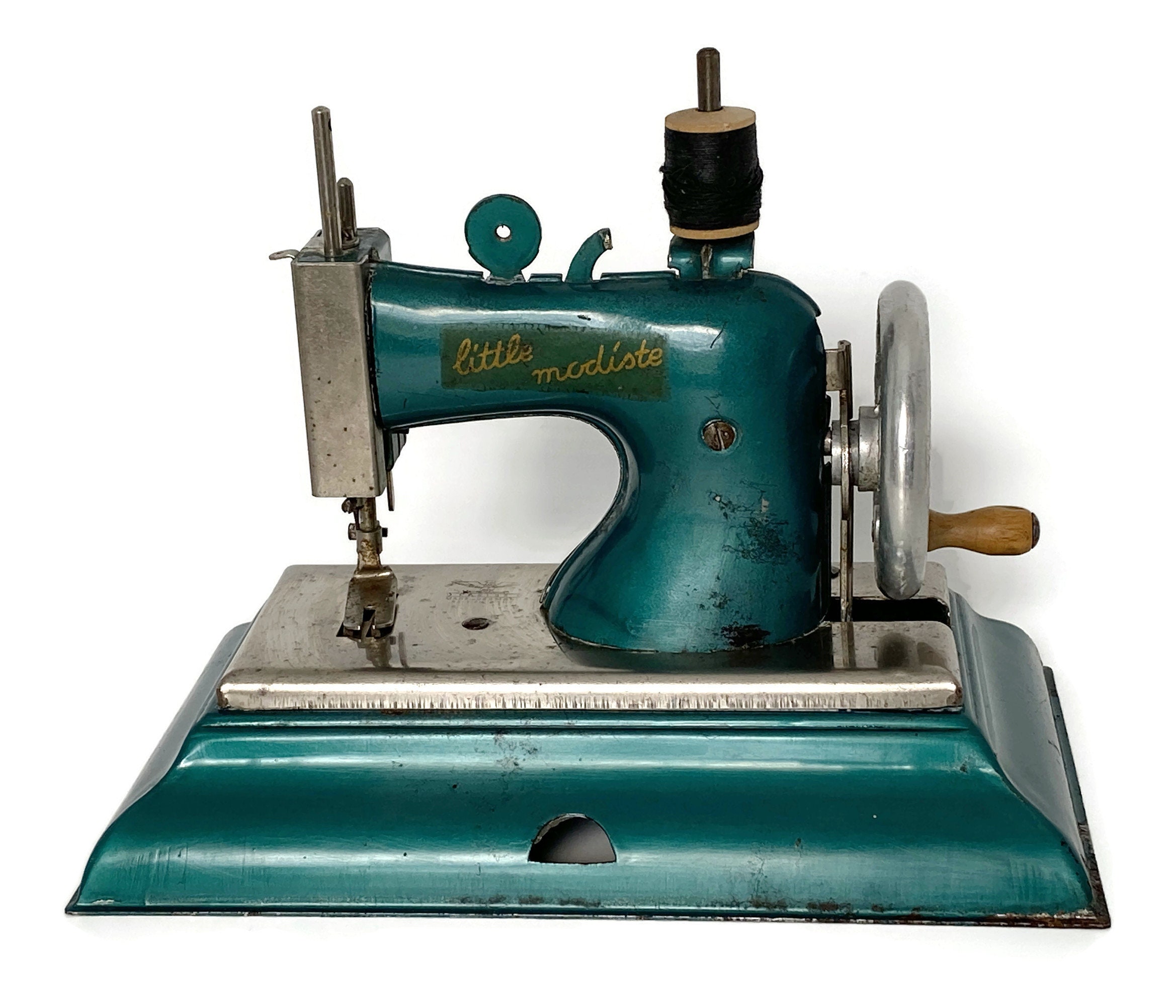 Vintage Toy Sewing Machine Green Casige Model Little Modiste Made