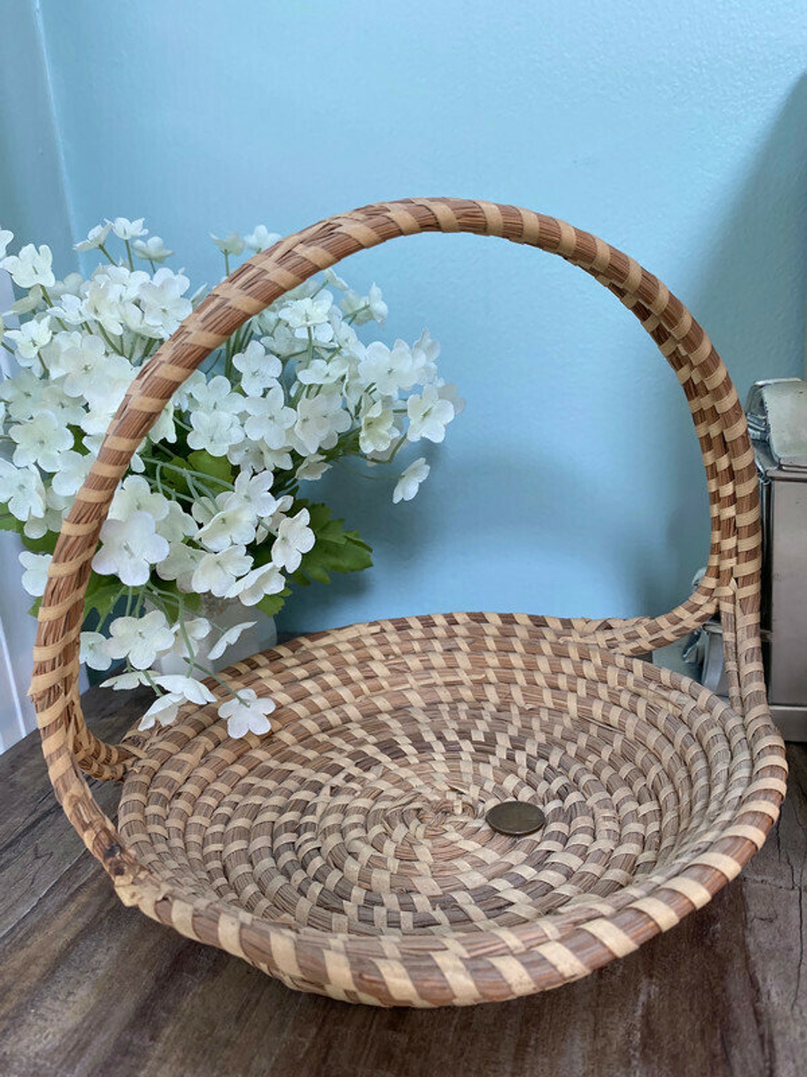 Vintage Sweetgrass Basket Artisan Made Etsy