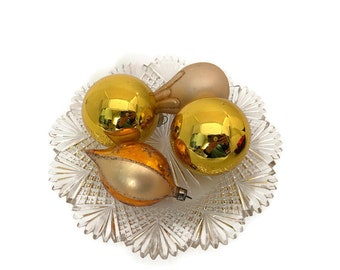 Vintage Glass Christmas Ornaments,  Gold Tree Decorations