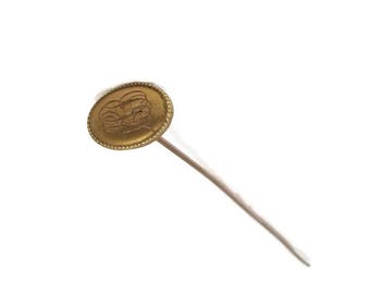 Antique Hat Pin -  Victorian Brass Monogrammed, 8" tall, Collectible vintage hatpin, hair accessory, tall millinery pin