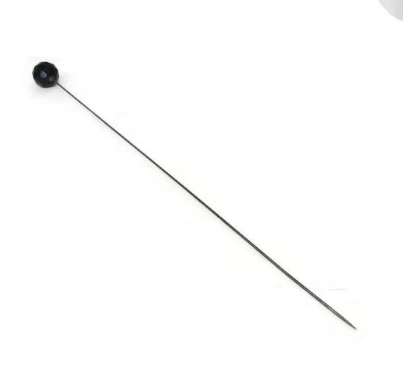 Antique Hat Pin - Black Glass Ball, 11" tall, Col… - image 7