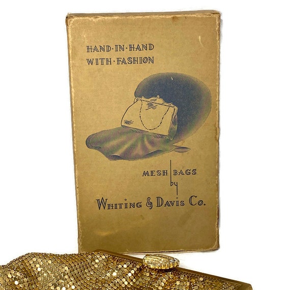 Whiting and Davis Gold Metal Mesh Purse, Art Deco… - image 3