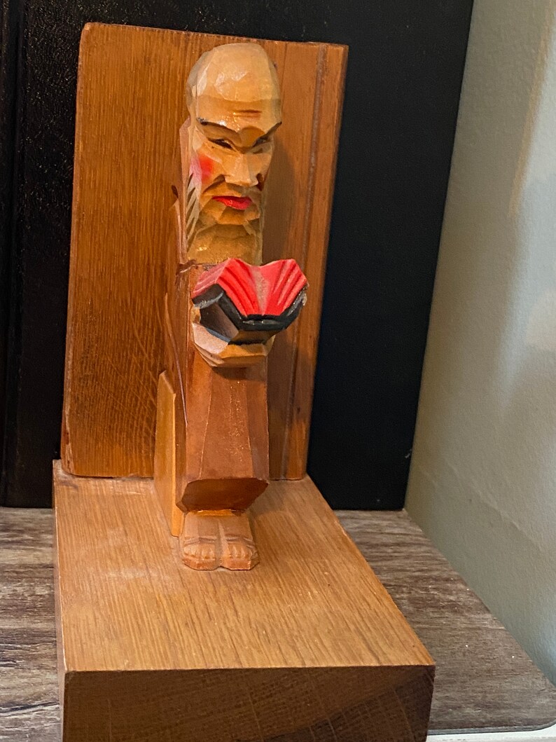 Vintage Monk Bookends Carved Wood Book Ends Reading Library Etsy