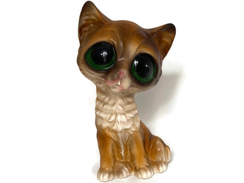 ビンテージ Enesco製 Big eye Cat 置物 陶器 猫 ねこ Mid Century Ceramic Big Eyed Cat Figurine - Etsy