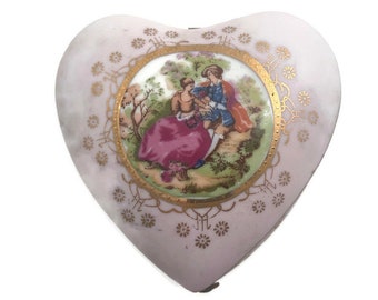 Vintage Porcelain Trinket Box - Heart Shaped and Hand Painted by Lefton