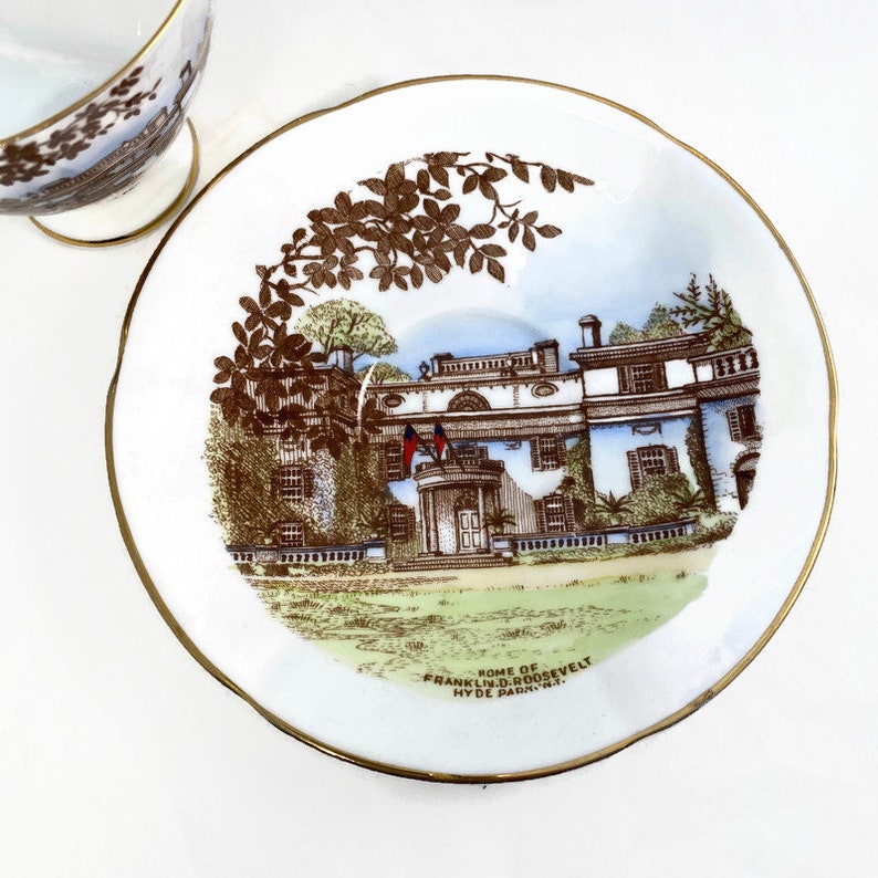 Roosevelt Vintage Hyde Park New York Teacup and Saucer Souvenir from the Home of Franklin D