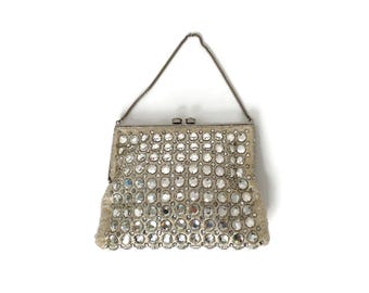 Vintage French Rhinestone Beaded Evening Bag Purse