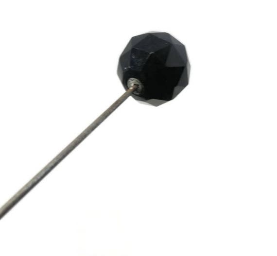 Antique Hat Pin - Black Glass Ball, 11" tall, Col… - image 1