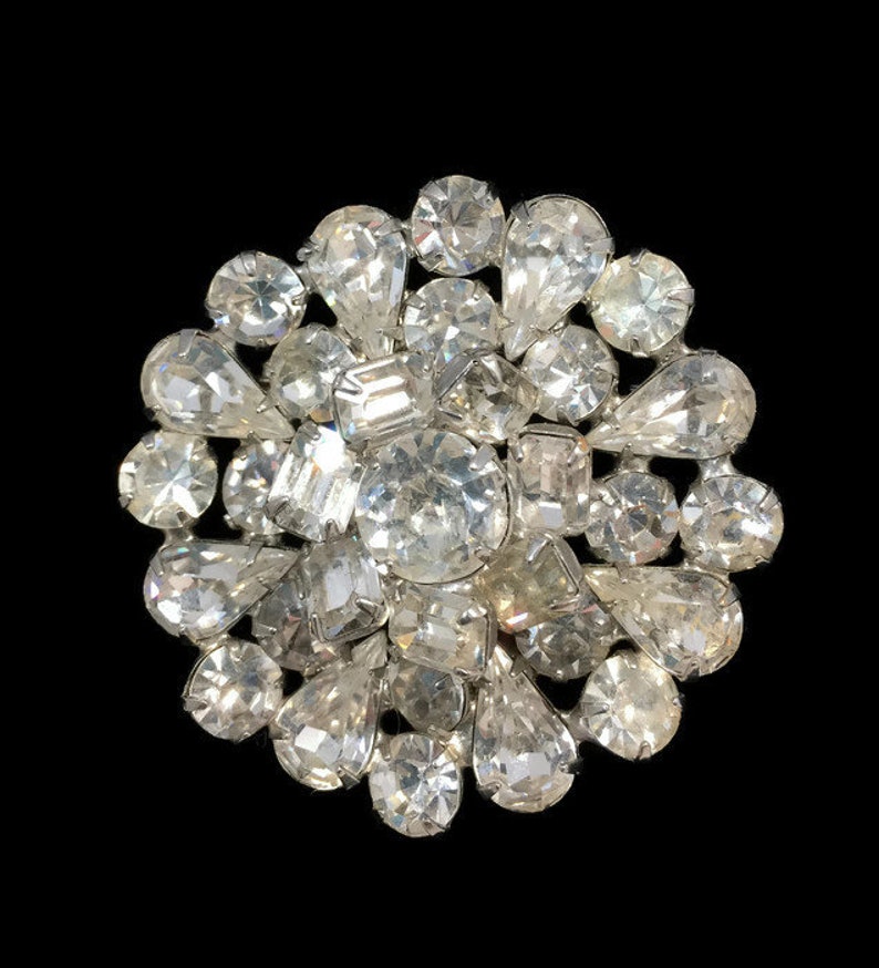 Vintage Weiss Rhinestone Brooch Pin Round Midcentury Etsy