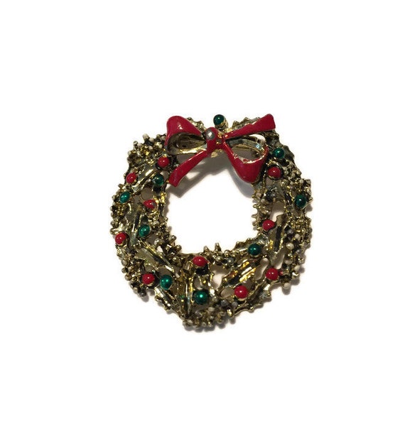 Christmas Wreath Pin - vintage. Women's Brooch, R… - image 1