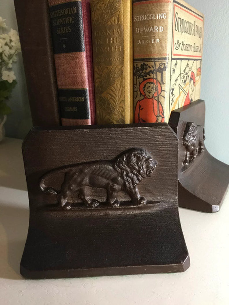 Antique Lion Bookends Bronze Bradley and Hubbard Mirrored Etsy