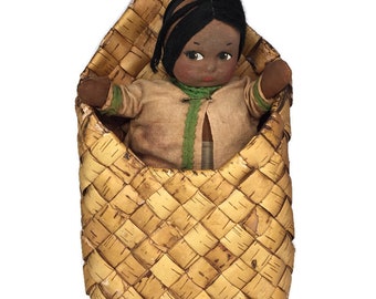 Vintage Fabric Doll in a Woven Papoose