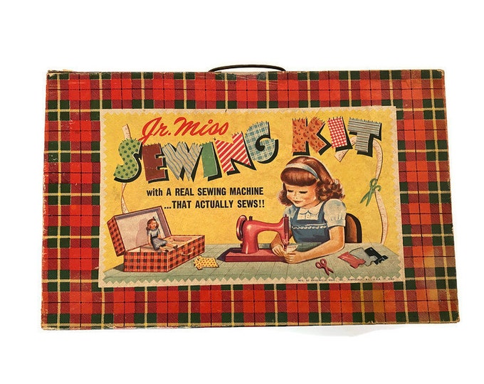Mid Century Childs Sewing Kit With Toy Sewing Machine Etsy