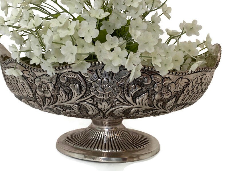 Vintage Decorative Metal Oblong Centerpiece Pedestal Bowl Etsy