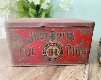 just suits tobacco tin Antique Just Suits Advertising Tin
