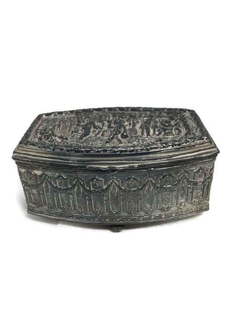 Jewellery Storage Antique Jewelry Box Velvet Interior Jennings Brothers Silverplated Jewel Casket Ornate Jewel Chest