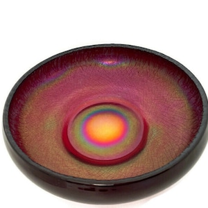 Antique Fenton Art Glass Limited Ruby Iridescent Stretch Shallow Cupped Bowl