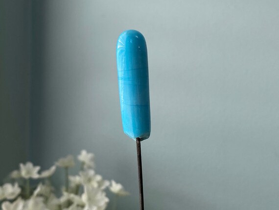 Antique Turquoise Glass Hat Pin - image 4