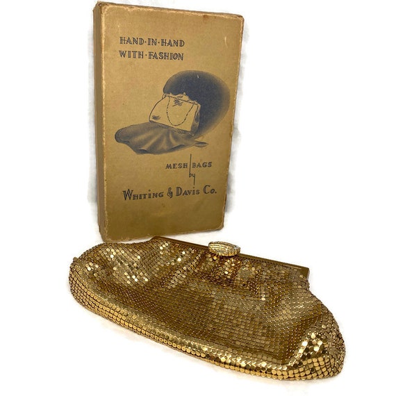 Whiting and Davis Gold Metal Mesh Purse, Art Deco… - image 2