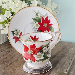 Vintage Christmas Cup and Saucer China English Bone China Set by Queen's Rosina